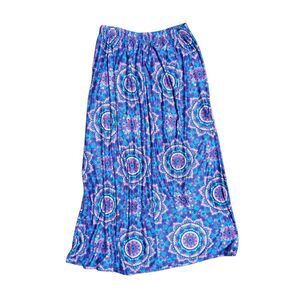 Izuria 3XL Blue Purple Mandala Print Elastic Waist Flowy Maxi Skirt Boho